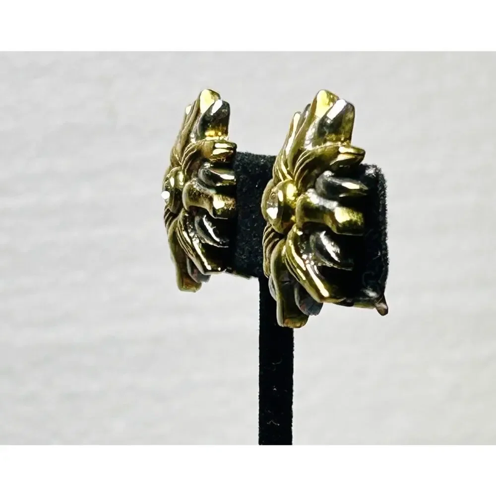 Vintage Sunburst Sunflower Earrings Clip On Gold And Silver Tone Sun Celestial